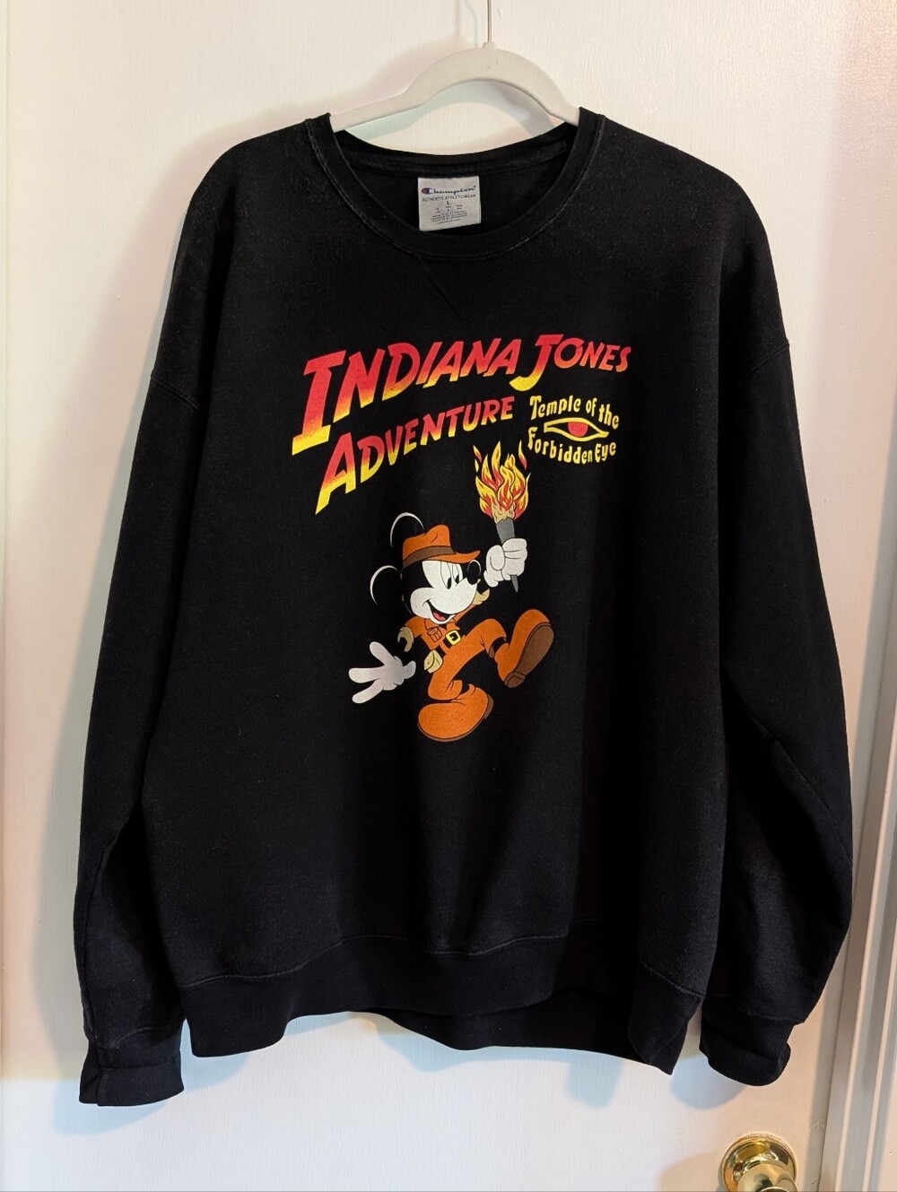 🏰 Disney Mikey Mouse Indiana Jones Black Crewneck Sweatshirt Large